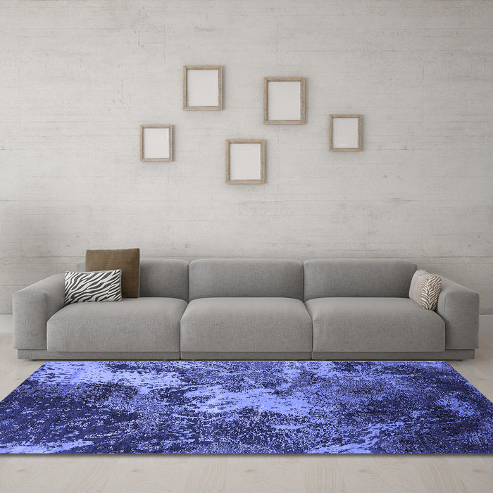 Machine Washable Oriental Blue Industrial Rug in a Living Room, wshurb2527blu