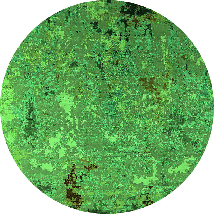 Round Machine Washable Oriental Green Industrial Area Rugs, wshurb2528grn