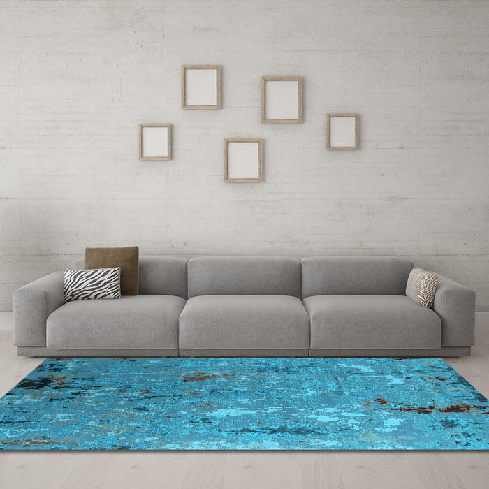 Machine Washable Oriental Light Blue Industrial Rug in a Living Room, wshurb2528lblu
