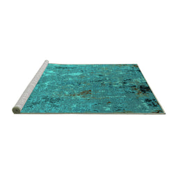 Sideview of Machine Washable Oriental Turquoise Industrial Area Rugs, wshurb2528turq