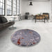 Round Mid-Century Modern Purple Oriental Rug in a Office, urb2528