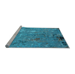 Sideview of Machine Washable Oriental Light Blue Industrial Rug, wshurb2528lblu