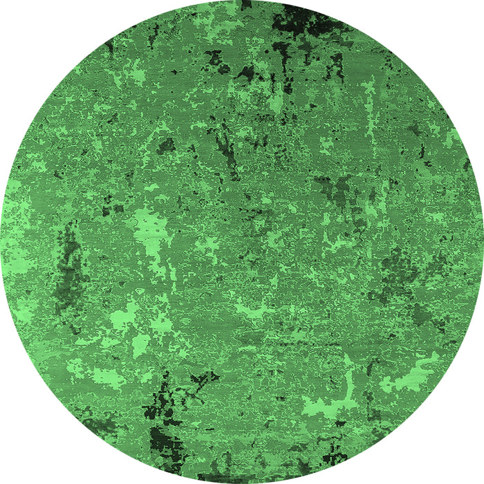 Round Machine Washable Oriental Emerald Green Industrial Area Rugs, wshurb2528emgrn