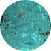 Round Machine Washable Oriental Turquoise Industrial Area Rugs, wshurb2528turq
