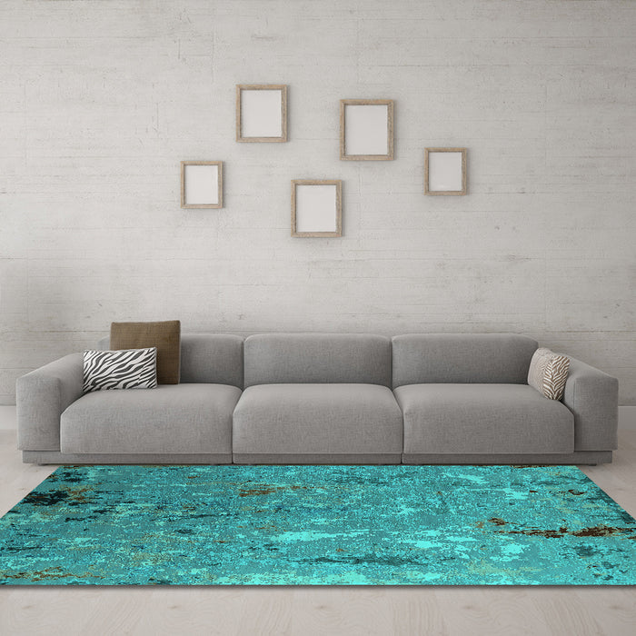 Machine Washable Oriental Turquoise Industrial Area Rugs in a Living Room,, wshurb2528turq