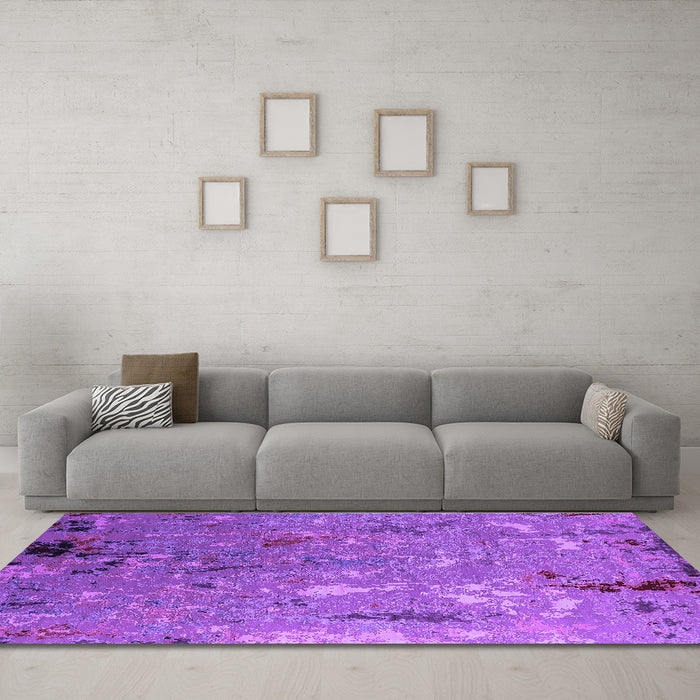 Machine Washable Oriental Purple Industrial Area Rugs in a Living Room, wshurb2528pur