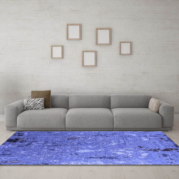 Machine Washable Oriental Blue Industrial Rug in a Living Room, wshurb2528blu