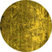 Round Oriental Yellow Industrial Rug, urb2529yw