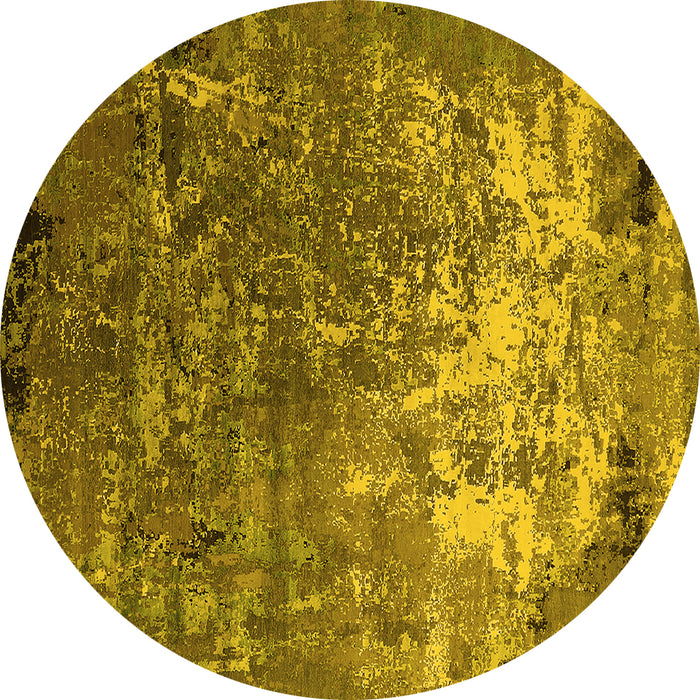Round Machine Washable Oriental Yellow Industrial Rug, wshurb2529yw