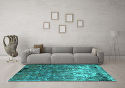 Machine Washable Oriental Turquoise Industrial Area Rugs in a Living Room,, wshurb2529turq