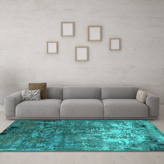 Machine Washable Oriental Turquoise Industrial Area Rugs in a Living Room,, wshurb2529turq