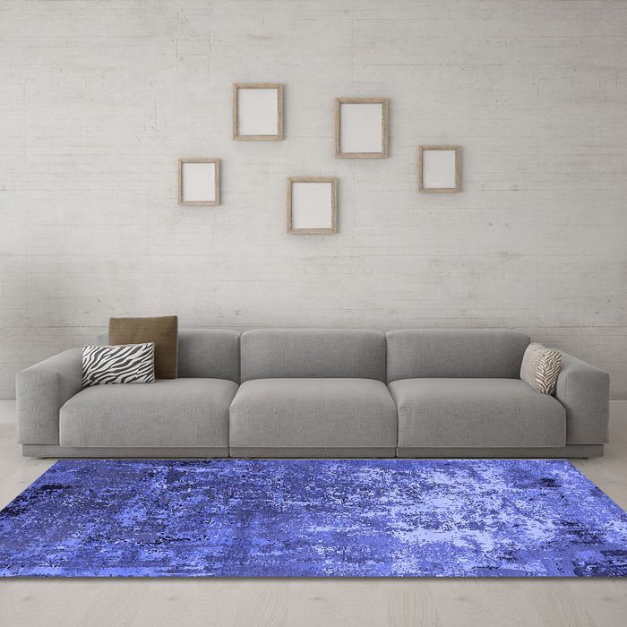 Machine Washable Oriental Blue Industrial Rug in a Living Room, wshurb2529blu