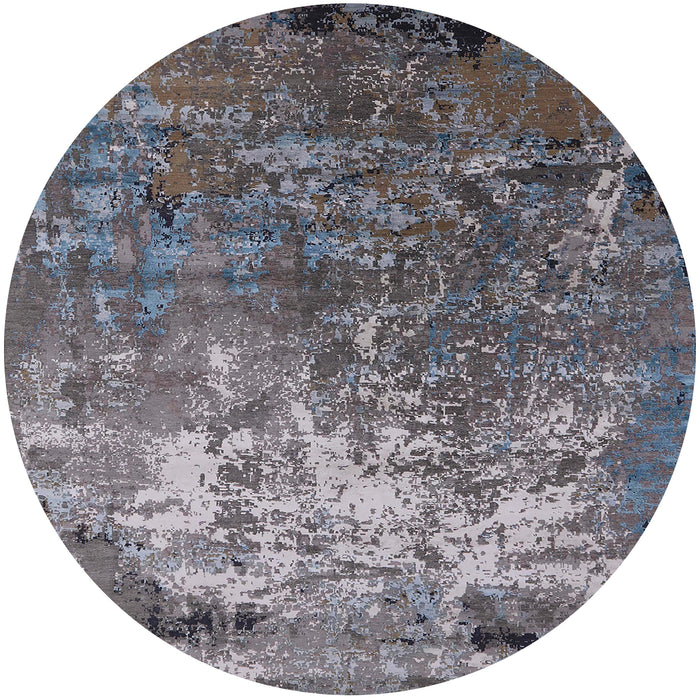 Round Mid-Century Modern Dark Gray Oriental Rug, urb2529
