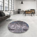 Round Machine Washable Industrial Modern Dark Gray Rug in a Office, wshurb2529