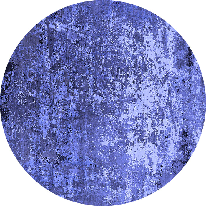 Round Machine Washable Oriental Blue Industrial Rug, wshurb2529blu