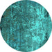 Round Oriental Turquoise Industrial Rug, urb2529turq