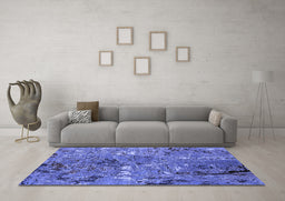 Machine Washable Oriental Blue Industrial Rug in a Living Room, wshurb2530blu