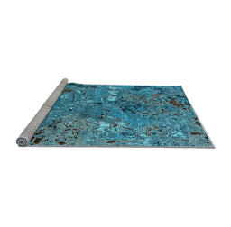 Sideview of Machine Washable Oriental Light Blue Industrial Rug, wshurb2530lblu