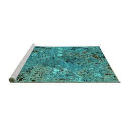 Sideview of Machine Washable Oriental Turquoise Industrial Area Rugs, wshurb2530turq