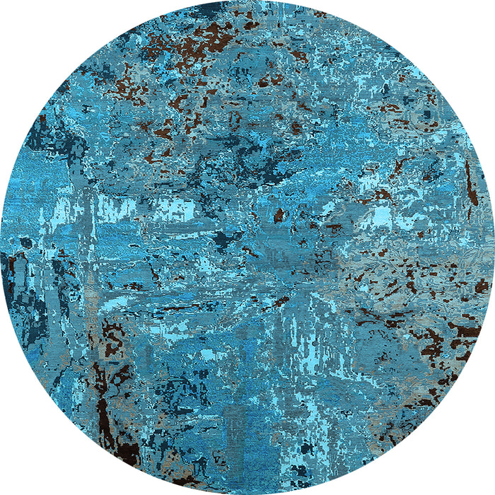 Round Machine Washable Oriental Light Blue Industrial Rug, wshurb2530lblu