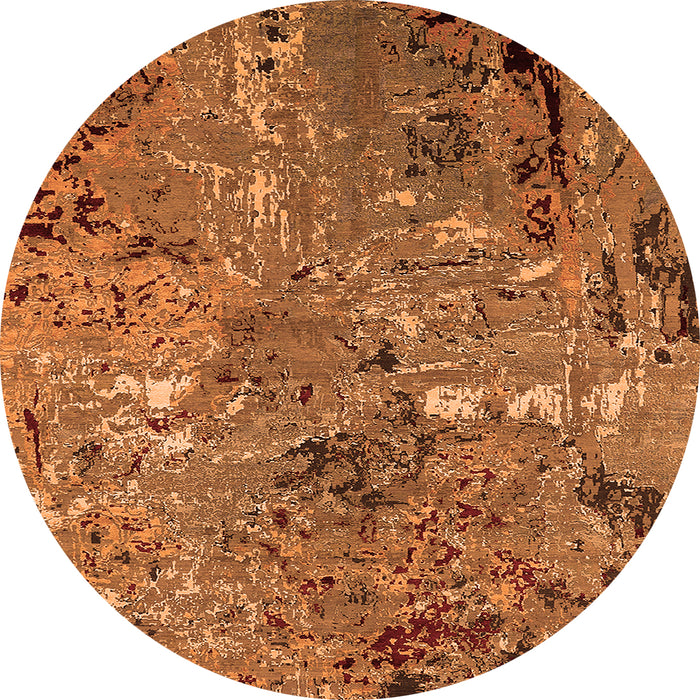 Round Machine Washable Oriental Orange Industrial Area Rugs, wshurb2530org