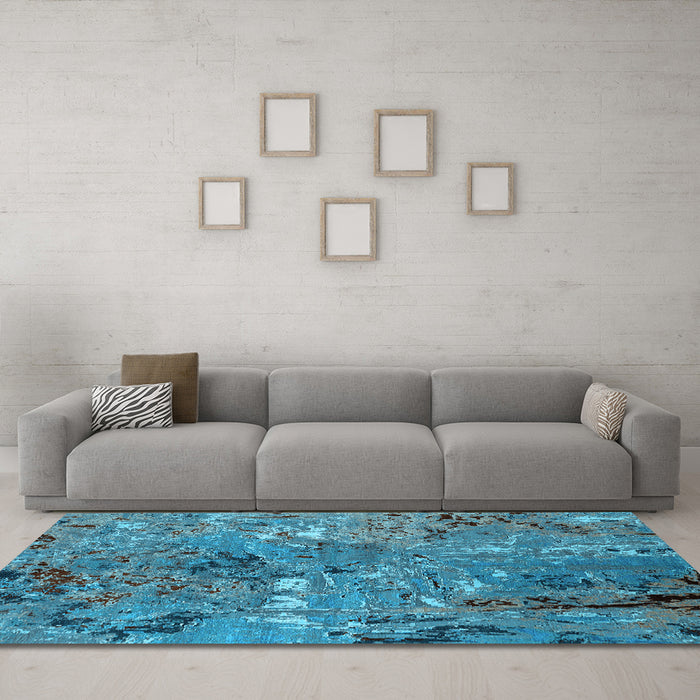 Machine Washable Oriental Light Blue Industrial Rug in a Living Room, wshurb2530lblu