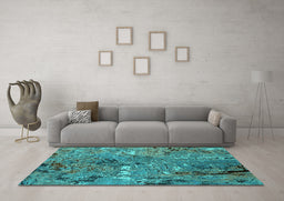 Machine Washable Oriental Turquoise Industrial Area Rugs in a Living Room,, wshurb2530turq
