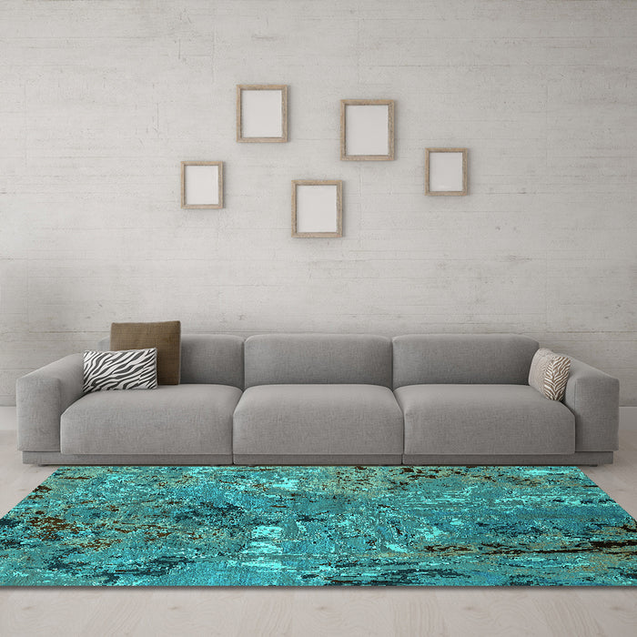 Machine Washable Oriental Turquoise Industrial Area Rugs in a Living Room,, wshurb2530turq