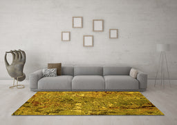 Machine Washable Oriental Yellow Industrial Rug in a Living Room, wshurb2530yw