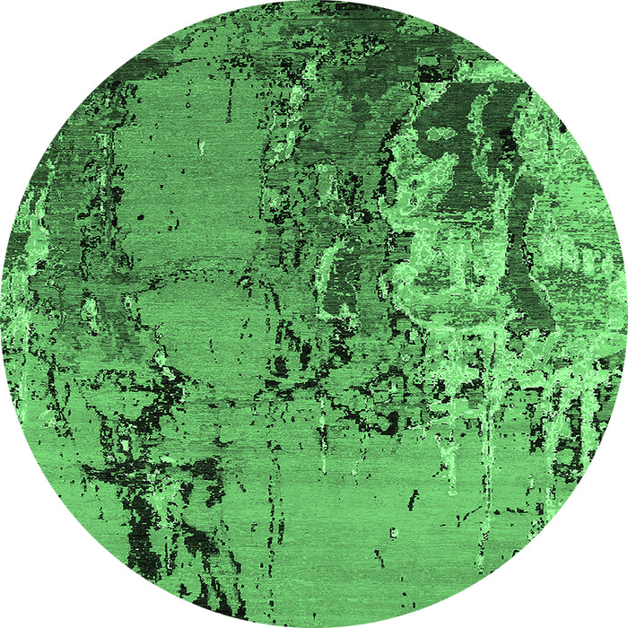 Round Machine Washable Oriental Emerald Green Industrial Area Rugs, wshurb2531emgrn