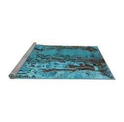 Sideview of Machine Washable Oriental Light Blue Industrial Rug, wshurb2531lblu