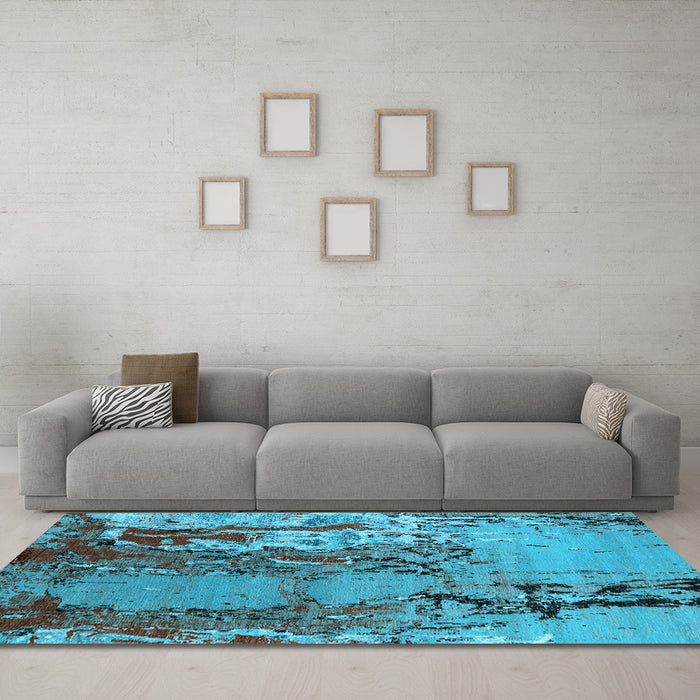 Machine Washable Oriental Light Blue Industrial Rug in a Living Room, wshurb2531lblu