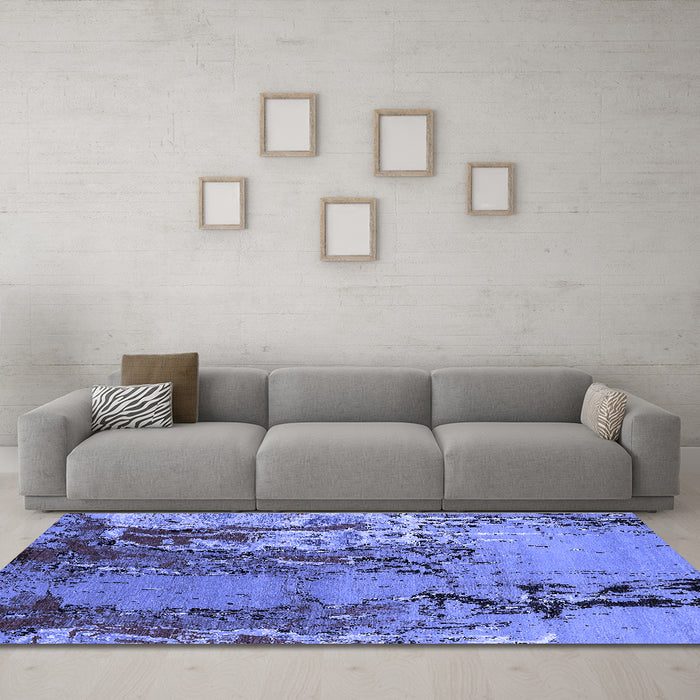 Machine Washable Oriental Blue Industrial Rug in a Living Room, wshurb2531blu