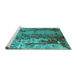 Sideview of Machine Washable Oriental Turquoise Industrial Area Rugs, wshurb2531turq