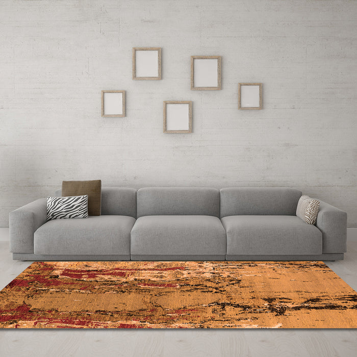 Machine Washable Oriental Orange Industrial Area Rugs in a Living Room, wshurb2531org