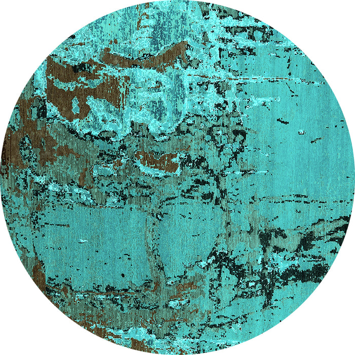 Round Machine Washable Oriental Turquoise Industrial Area Rugs, wshurb2531turq