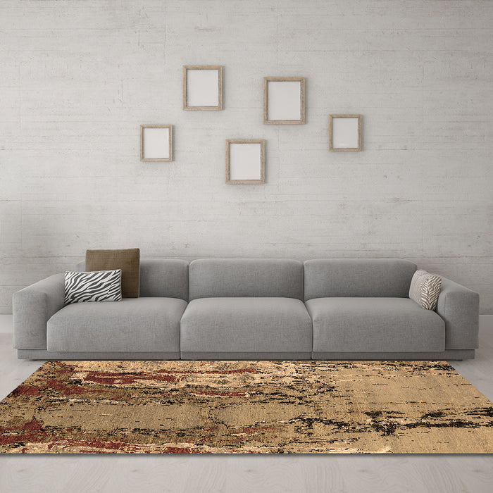 Machine Washable Oriental Brown Industrial Rug in a Living Room,, wshurb2531brn