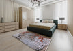 Mid-Century Modern Dark Gray Oriental Rug in a Bedroom, urb2531