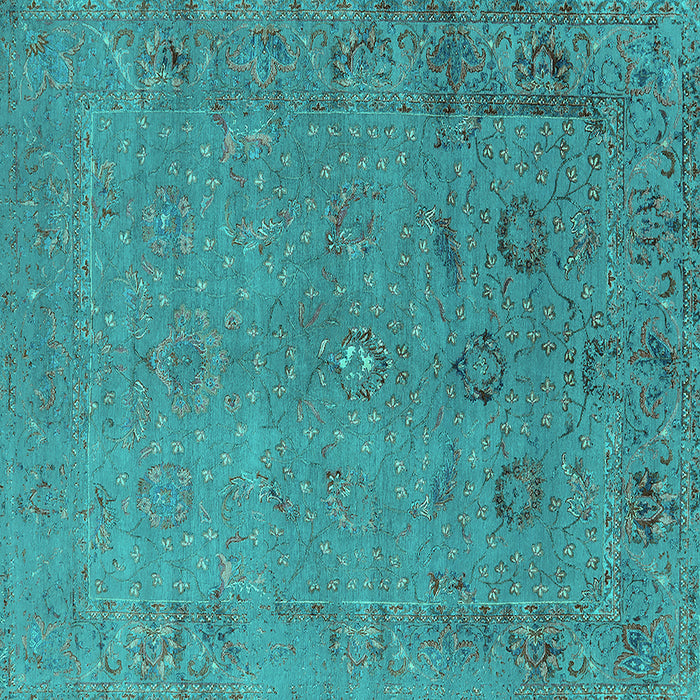 Square Machine Washable Oriental Turquoise Industrial Area Rugs, wshurb2532turq