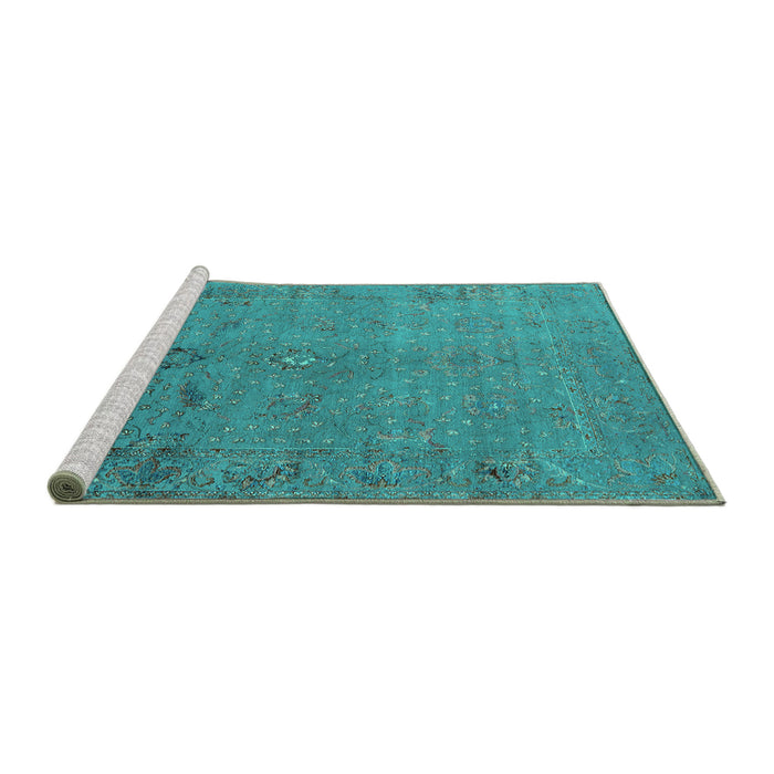 Sideview of Machine Washable Oriental Turquoise Industrial Area Rugs, wshurb2532turq