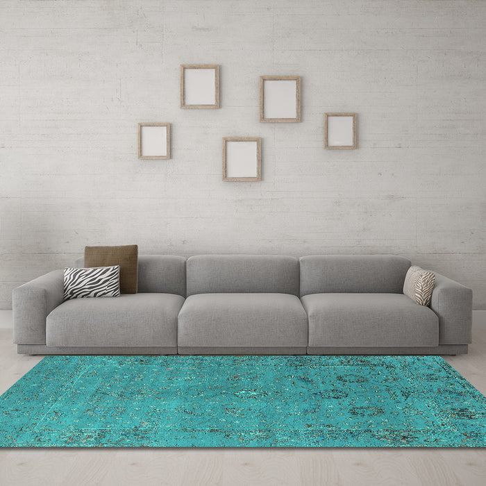 Machine Washable Oriental Turquoise Industrial Area Rugs in a Living Room,, wshurb2532turq