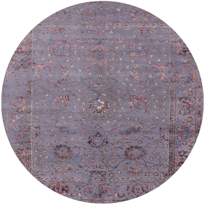 Round Mid-Century Modern Mauve Taupe Purple Oriental Rug, urb2532