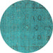 Round Machine Washable Oriental Turquoise Industrial Area Rugs, wshurb2532turq