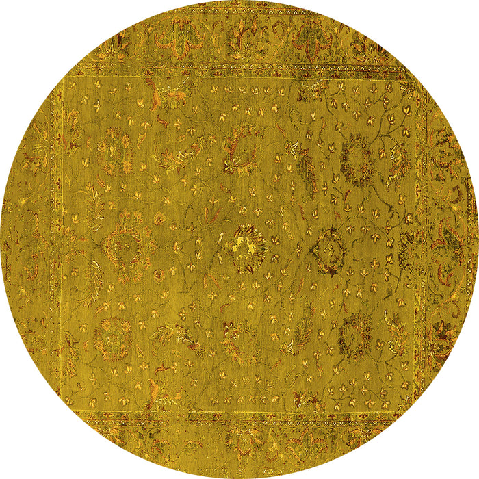 Round Machine Washable Oriental Yellow Industrial Rug, wshurb2532yw