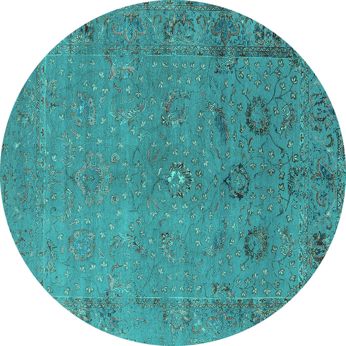 Round Oriental Turquoise Industrial Rug, urb2532turq