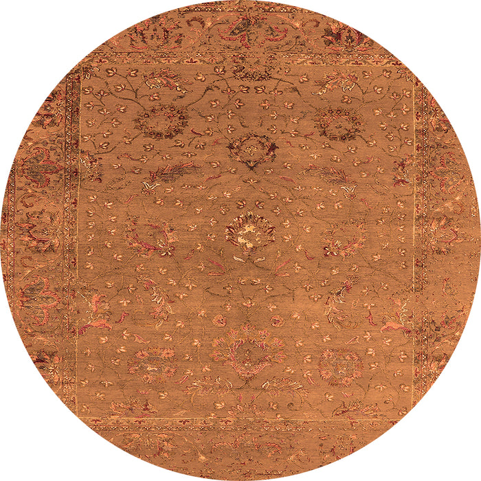 Round Machine Washable Oriental Orange Industrial Area Rugs, wshurb2532org