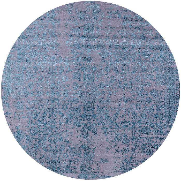 Round Mid-Century Modern Light Purple Blue Oriental Rug, urb2533