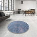 Round Mid-Century Modern Light Purple Blue Oriental Rug in a Office, urb2533