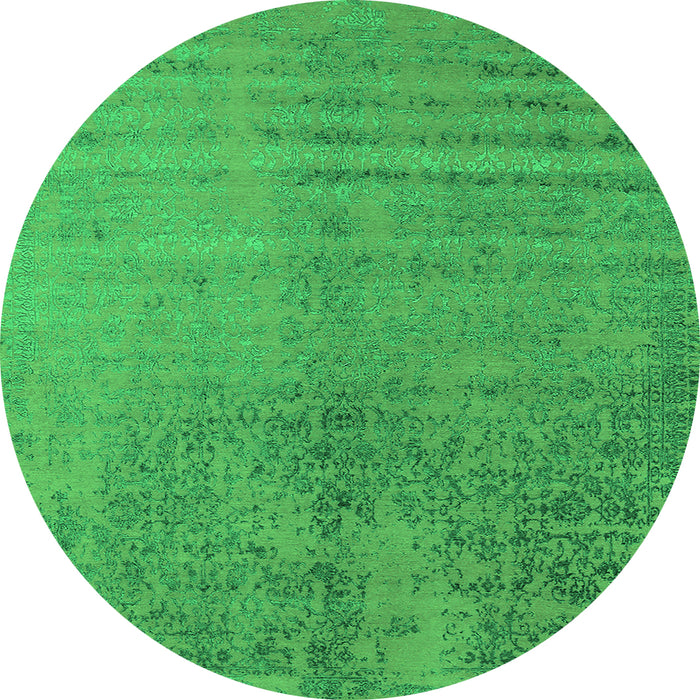 Round Machine Washable Oriental Green Industrial Area Rugs, wshurb2533grn