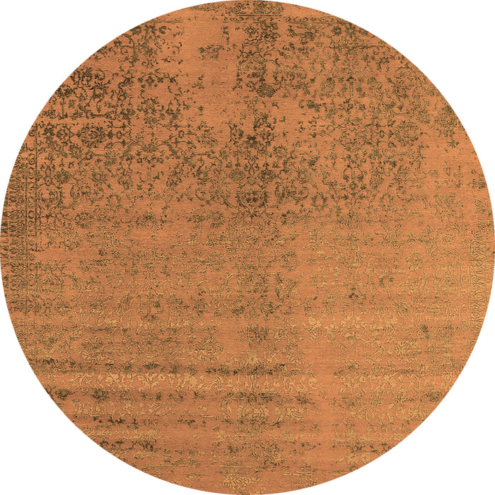 Round Machine Washable Oriental Orange Industrial Area Rugs, wshurb2533org